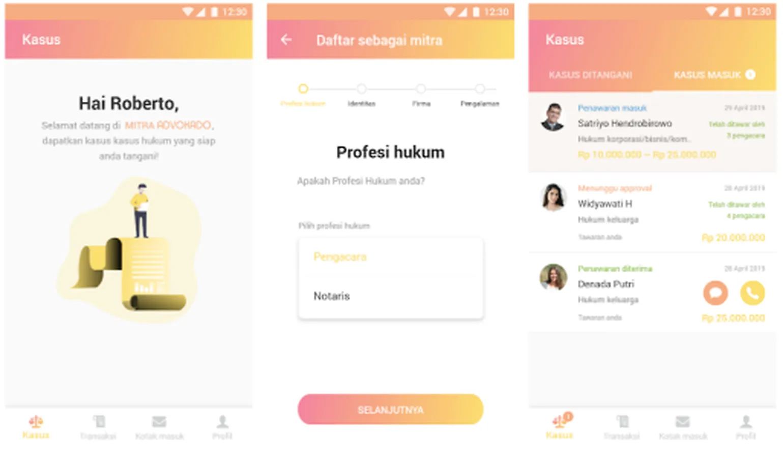 Advokado Mitra app screenshots
